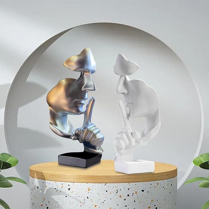 aboxoo Silence is Gold Thinker Statue, Modern and Simple Resin Things, Creative Abstract Figurine Sculptures for Entrance, Creative Room Home, Office Study, Piano Decor (Large White)