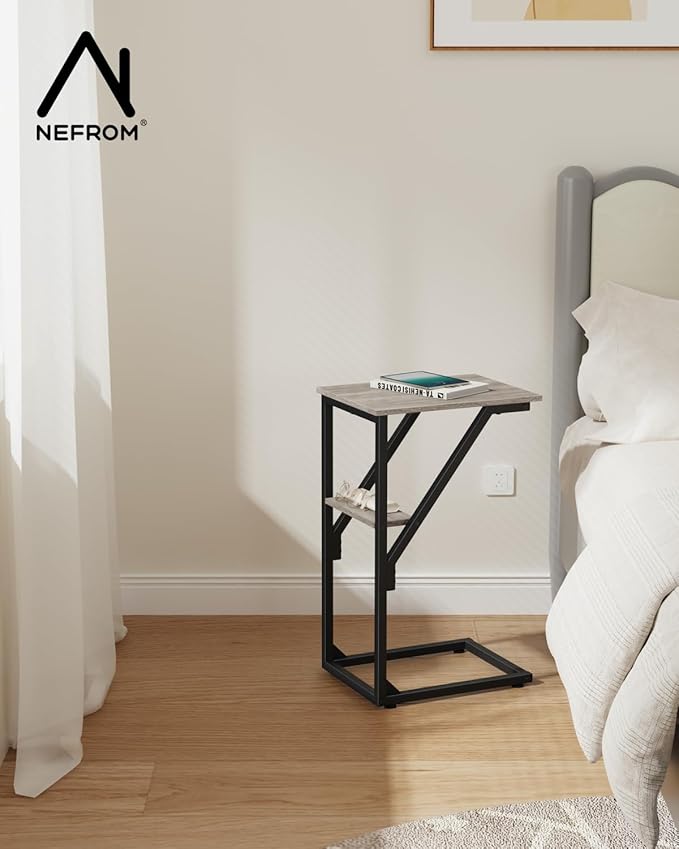 C-Shaped End Table, Small Side Table for Couch, Sofa TV Tray Table for Living Room, Bedroom, Bedside ET-D-GY1
