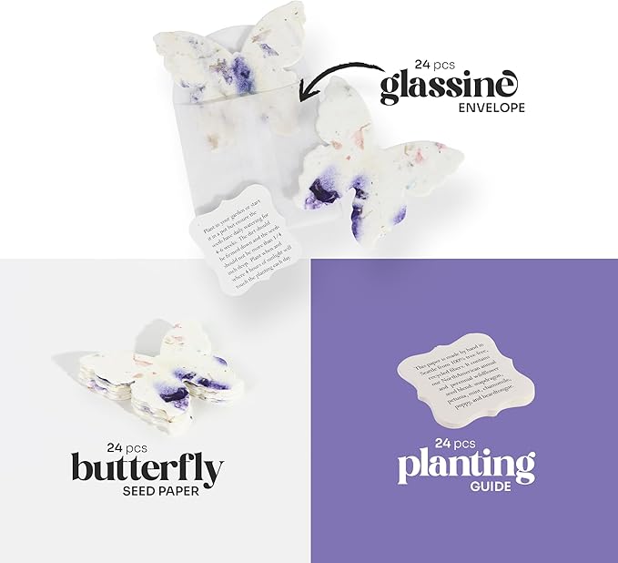 Set of 24 Purple Butterfly – Plantable Seed Paper Embedded with Wildflower Seeds for Bridal Shower, Wedding Gift, Birthday, & Other Milestone Celebrations