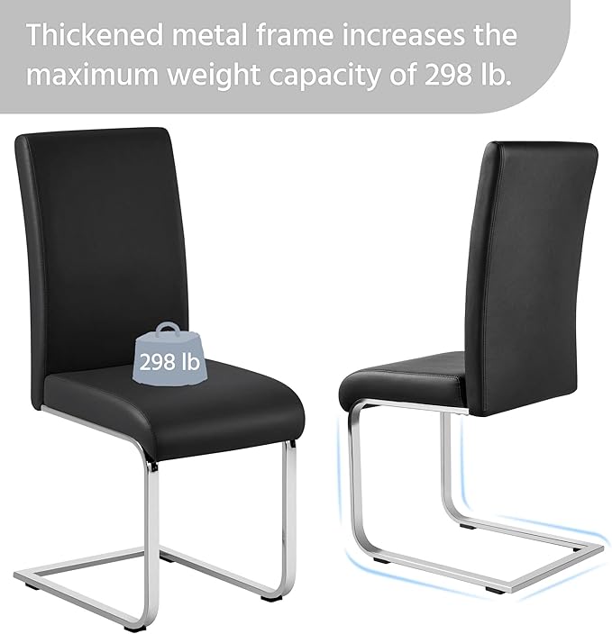 Yaheetech Dining Chairs Set of 4 Modern Faux Leather Upholstered Dining Room Chairs with High Back and Metal Chrome Legs for Kitchen/Living Room/Restaurant, Black