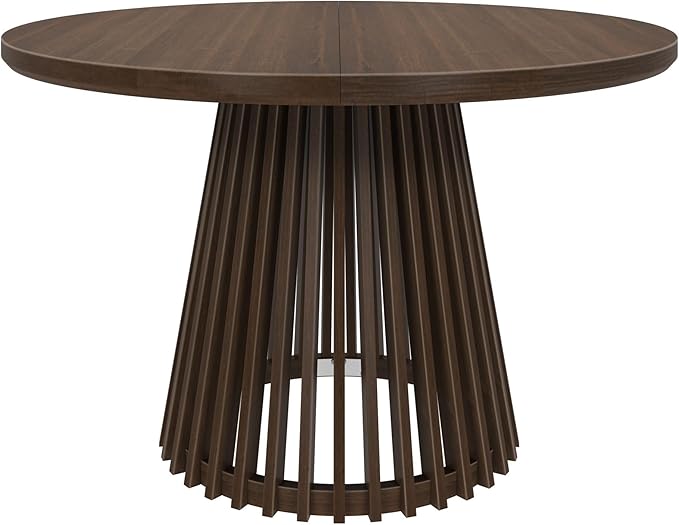 Plank+Beam Lido Round Dining Table, 47", Wooden, Pedestal, Minimalist Kitchen Table for 4 for Dining Room, Walnut