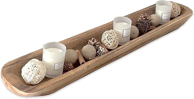 Wooden Dough Bowl Decor, Vintage Wooden Bowl Hand Carved Home Decor for Dining Table Center, Living Room, Kitchen Decor. (30inch brown)