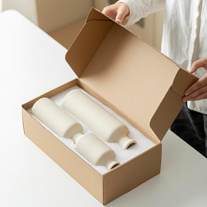 10 Inch Modern Ceramic Vase Set of 3, Beige Colors, Decorative Bottles for Home, Farmhouse Rustic Decor (Beige)