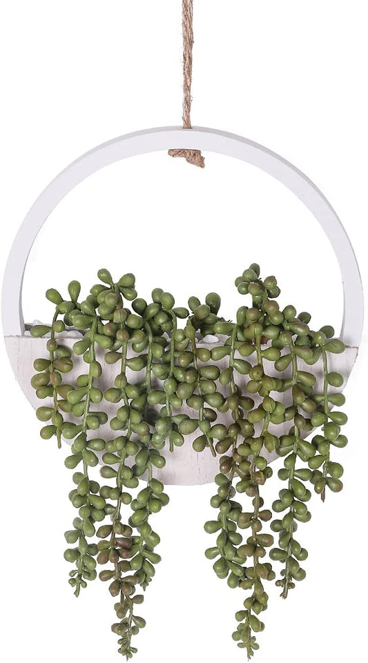Floweroyal Artificial Succulents Hanging Plants 12.2'' Fake String of Pearls in Pot with 8.3'' Lanyard for Indoor Outdoor Wall Decor.