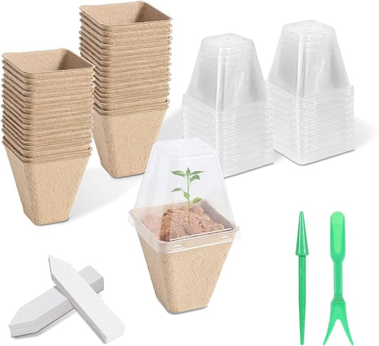 36 Pcs 3in Square Peat Nursery Pots, Biodegradable Herb Seed Nursery Pot Kits, Seedling Pots, Outdoor Garden Sprouting Peat Pots with 36 Plant Tags