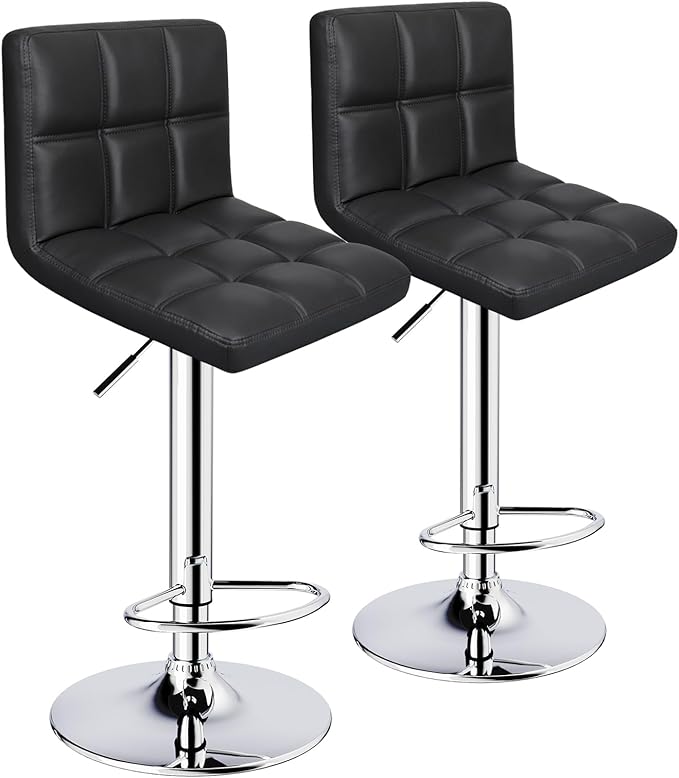 6-Squares Back with Double Needle Adjustable Bar Stools, Set of 2, Black