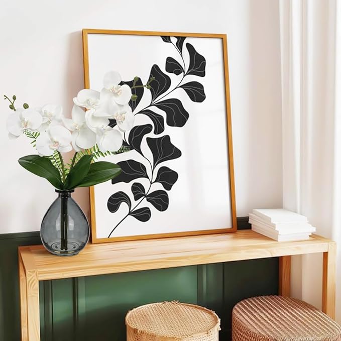 White Orchids Artificial Flowers, Faux Orchid in Glass Vase Real Touch Small Phalaenopsis Orchid Flowers Arrangements with Black Vase Orchid Centerpiece for Dining Room Table