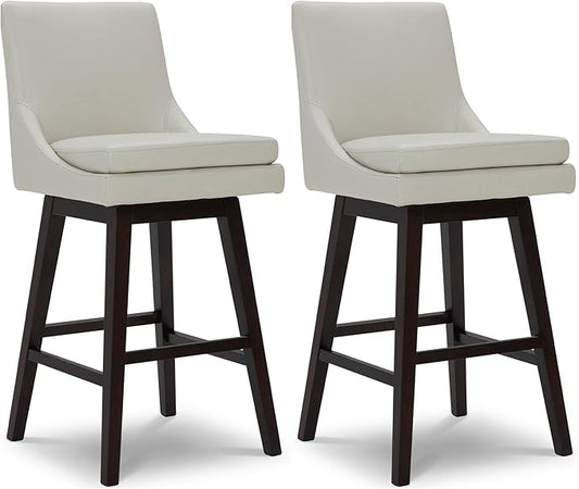 CHITA Bar Height Swivel Barstool with Back Set of 2, FSC Certified Upholstered Bar Stool, 30.7" H Seat Height, PU Leather in Creamy Gray