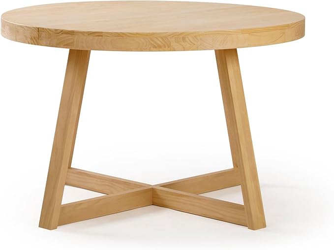 Plank+Beam Round Dining Table, 47 Inch Solid Wood Kitchen Table, Farmhouse Round Table for 4, Small Dinette Table, Blonde Wirebrush
