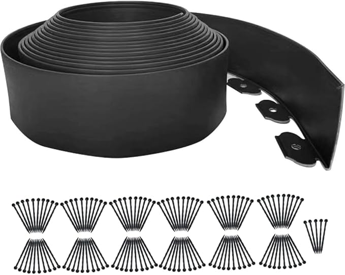 Landscape Edging 82FT, 4IN Tall Garden Edging Borders Black with 125pcs Plastic Stakes, Lawn Edging Flexible DIY Fence for Landscaping,Flower Bed,Grass,Gravel,Tree Surrounding