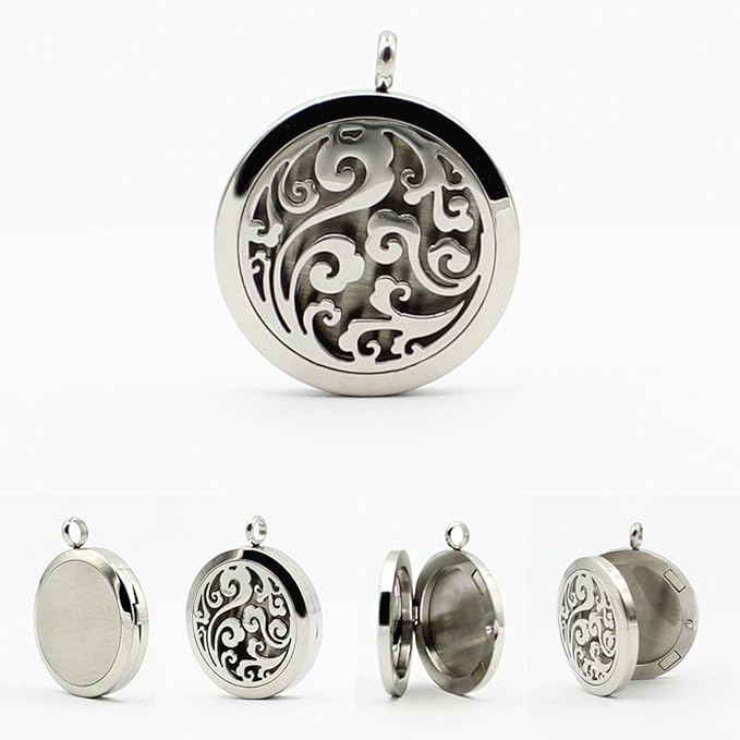 Aromatherapy Essential Oil Diffuser Necklace Cloud Pattern Stainless Steel Locket Pendant