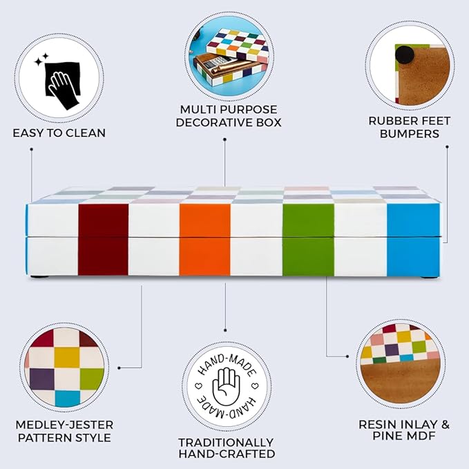 Handicrafts Home Handmade Medley Jester Collection Decorative Jewelry Box Organizer – Keepsakes, Trinkets, and Home Decor – Antique Coffee Table Storage, Memory Box, Farmhouse Style Decor, 12x6x2