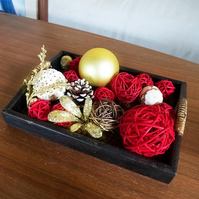 Qingbei Rina Bowl Fillers,Decorative Balls for Centerpiece Vase Fillers,Assorted Wicker Rattan Balls,Winter Decorative Orbs Woven Spheres Table Dining Farmhouse Home Decor(Gold)