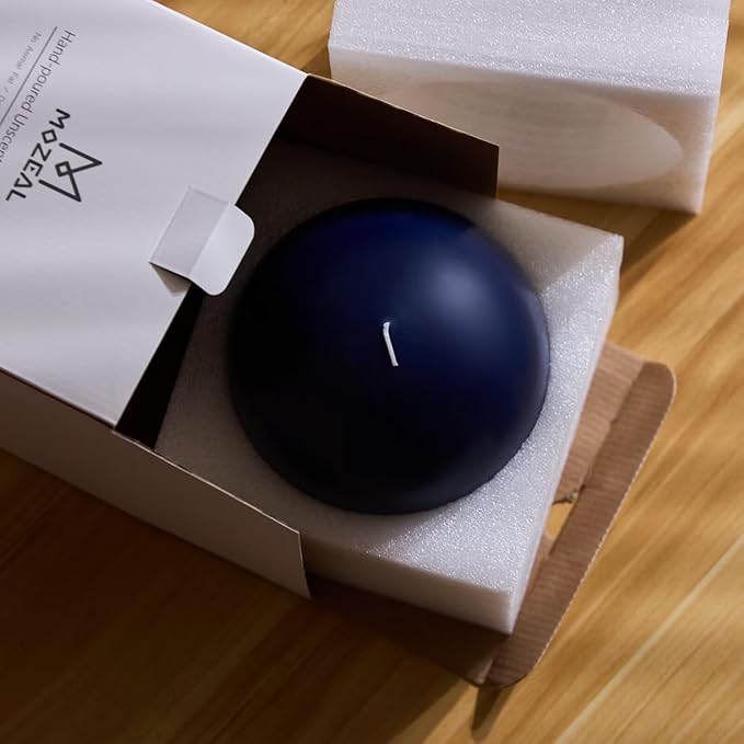 MOZEAL Hand-Poured, 6 Inch Navy Blue Large Round Ball Candles - Elegant Navy Blue Round Pillar Candles, Dripless, Unscented, Smokeless, Ideal for Formal Events.