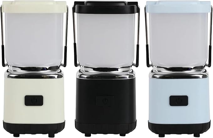 LUXPRO LP189 Mini Lantern - USB-C Rechargeable Camping Light - with 4 Color Modes - Dimmable LED Portable Lantern for Hiking & Emergency - Handy Compact Design ((Blue, Black, Beige), 3-Pack)
