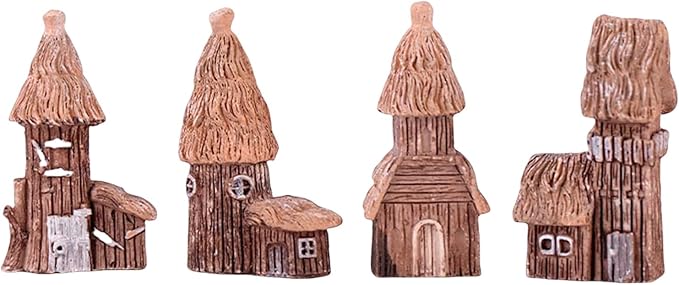 LONCESS Tree House Miniature Fairy Garden Accessories, Mini Vintage House Fairy Garden Decor, House Ornaments Kit Fairy Garden Supplies for DIY, Accessories, Home Micro Landscape Decoration, 4 Pieces