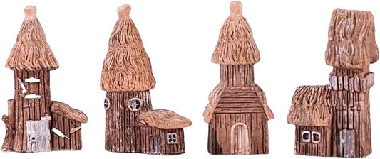LONCESS Tree House Miniature Fairy Garden Accessories, Mini Vintage House Fairy Garden Decor, House Ornaments Kit Fairy Garden Supplies for DIY, Accessories, Home Micro Landscape Decoration, 4 Pieces