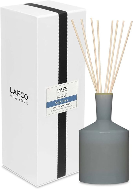 LAFCO New York Classic Reed Diffuser, Sea & Dune - 6 oz - Up to 3 Months Fragrance Life - Reusable Glass Vessel - Natural Wood Reeds - Made in The USA