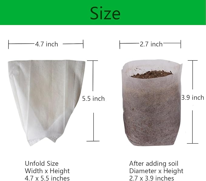 gardtree Plant Nursery Bags 4.7 * 5.5 inches 200PCS, Non-Woven Plant Grow Bags Fabric Seedling Starter for Vegetable Flower Fruit Saplings Tree, Home Garden Supply