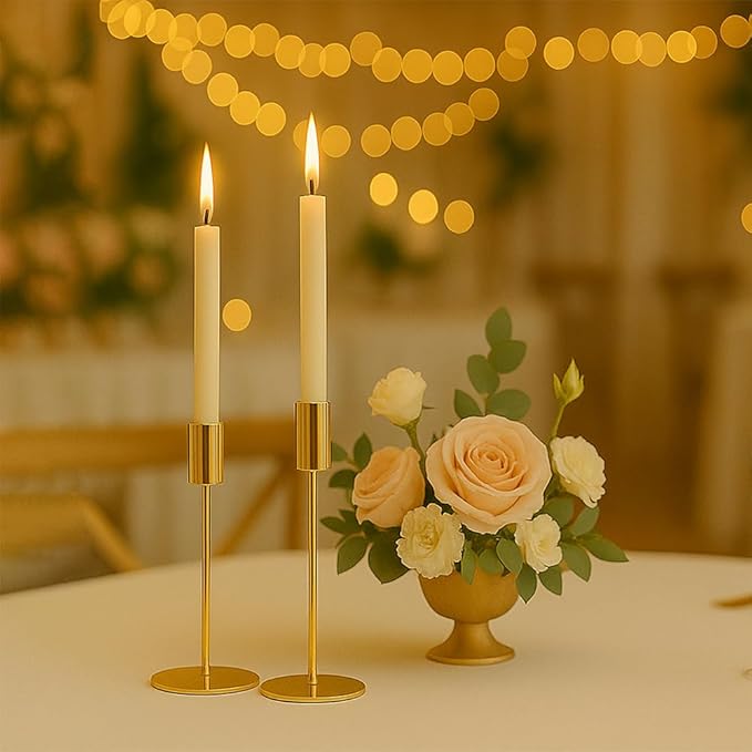 Foryoudecor Vintage Set of 6 Tapered Candle Holders, Gold Candlestiks for Dining Table, Living Room Decor, Wedding - Elegant Candle Sticks Holder Set for Table Centerpiece, Home Decoration