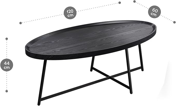 Modern Coffee Table, Oval Wood Coffee Tables Center Table with Metal Leg for Living Room, 47 Inch Living Room Table Accent Furniture (Oval Coffee Table, Black)