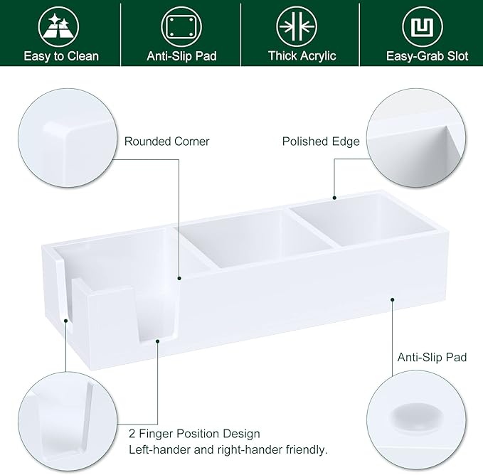 Acrylic Sticky Note Holder, Self-Stick Note Pad Holder W/O Pads - Note Dispenser Memo Pad Holder Desk Organizer for School Office Home (3''x3'' 3IN1 White)