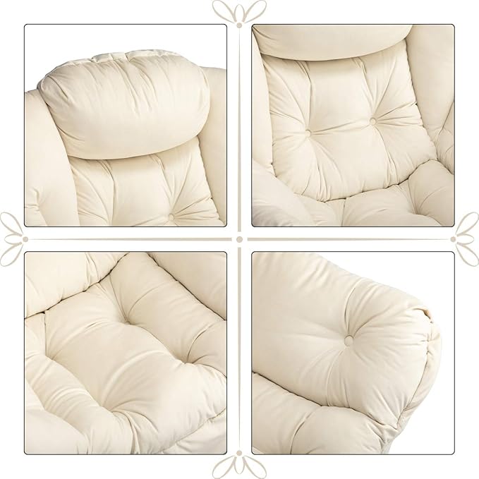 HollyHOME Modern Fabric Large Lazy Chair, Accent Oversized Comfy Reading Chair, Thick Padded Cozy Lounge Chair with Armrest, Steel Frame Leisure Sofa Chair for Living Room, Bedroom, Dorm, Beige