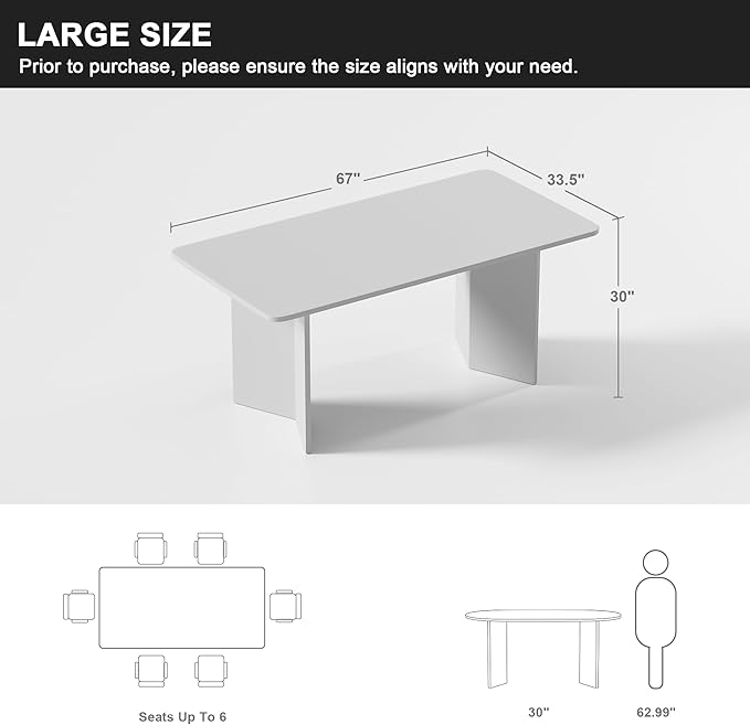 Casaphoria 67" Dining Table for 6, Wood Kitchen Table with Scratch-Resistant Top & V-Shaped Base, Modern Farmhouse Rectangular Dining Table for Living Room, Kitchen, Easy Assembly, Black