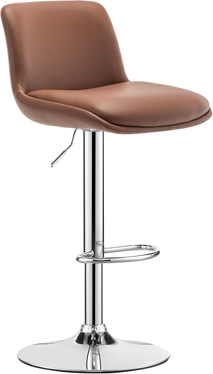MINCETA Bar Stools,Modern Upholstered Swivel Stool with Back for Bar and Counter Height, Adjustable Height 24" to 34",1 Piece,PU in Brown