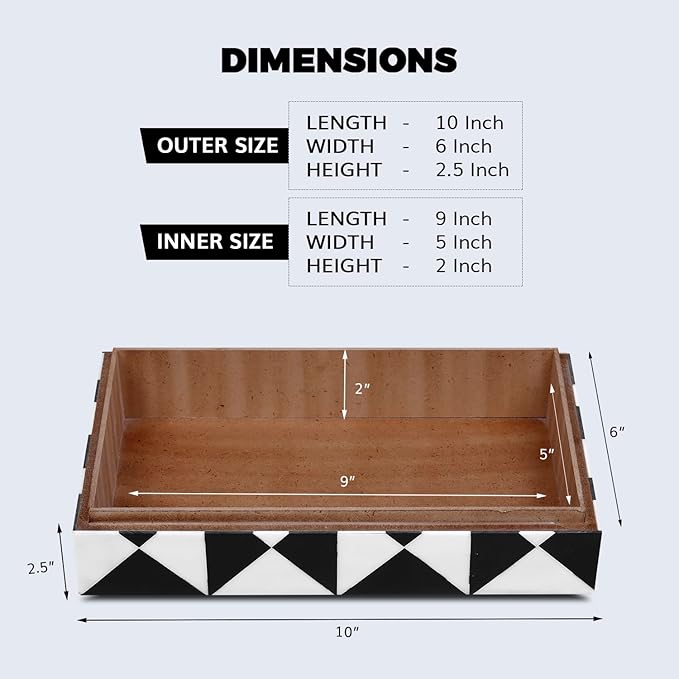 Handicrafts Home Handmade Triangle-B&W Collection Decorative Jewelry Box Organizer – Keepsakes, Trinkets, and Home Decor – Antique Coffee Table Storage, Memory Box, Farmhouse Style Decor, 10x6x2.5