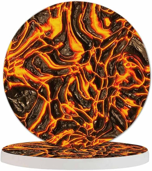 Hot Burned Fissure Coasters for Drinks Heat Lava Orange Yellow Fire Crack Stone Liquid Hell Flame for Tabletop Protection Coffee Table Living Room Kitchen Office Home Decor 2 Pcs,4 Inch