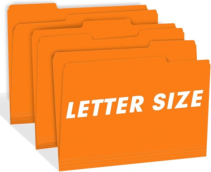 File Folder, RAZCC 100 Pack 1/3 Cut Tab File Folders Letter Size, Orange, Folders with Tab, Great for Organizing and Easy File Storage