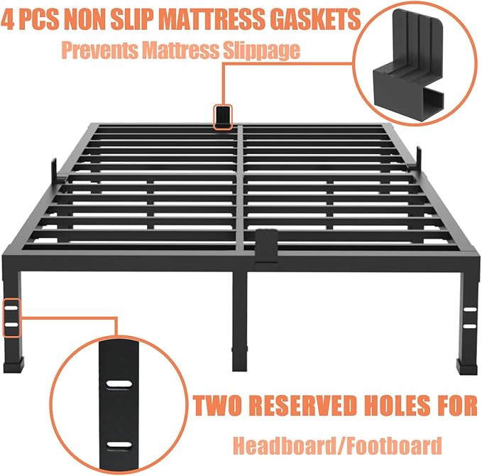 FUIOBYVV King Bed Frames, 18 Inch Heavy Duty Metal Platform Bed Frame Twin Size Support Up to 3500 lbs, No Box Spring Needed/No Shaking/Steel Slat Support/Noise Free/Easy Assembly