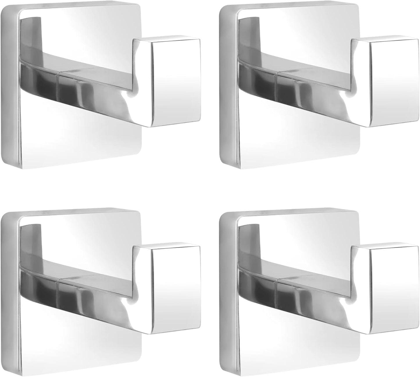 Towel Hooks for Bathrooms Robe Hook Coat Hook 4 Pack Polished Chrome Stainless Steel Heavy Duty Wall Mounted Square Hooks for Bathroom Kitchen Bedroom