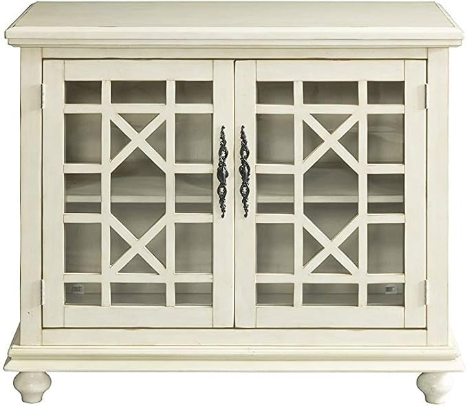 Martin Svensson Home Elegant Small Spaces Accent Cabinet with Glass Doors, Vintage Sideboard or Small TV Stand for Living Room or Entryway. Antique Cream White.