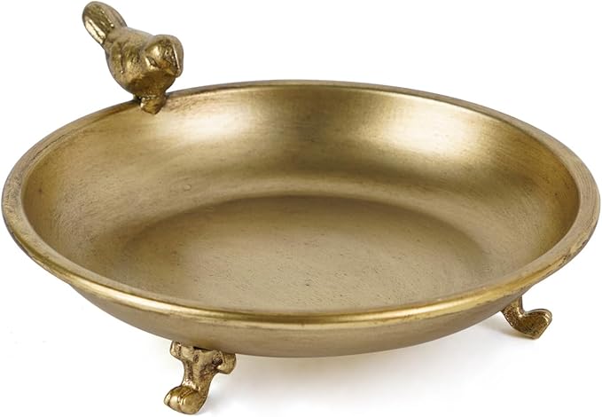 NIKKY HOME Gold Decorative Iron Plate Candle Holders with Bird, Vintage Pillar Candlestick Stand Base Tray for LED & Wax Candles, Incense Cones, Spa, Weddings