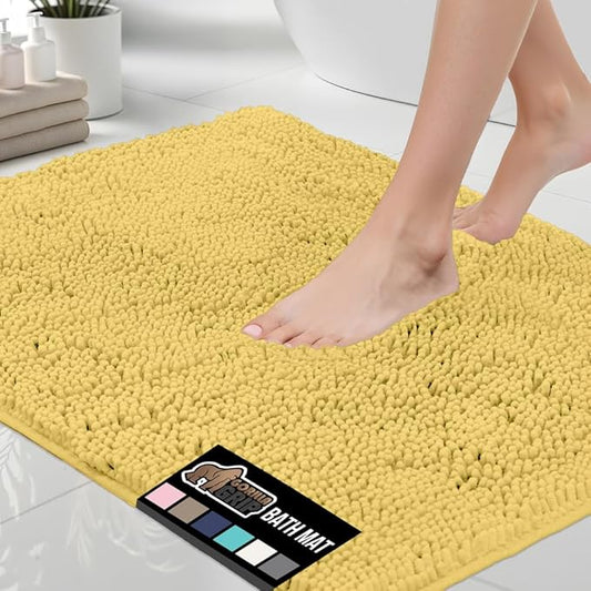 GORILLA GRIP Bath Rug Mat 30x20, Thick Soft Absorbent Chenille, Quick Dry Microfiber Mats, Rubber Backing Washable Shower Floor Rugs, Bathmat Runner, US Designed Bathroom Home Decor Accessories Yellow