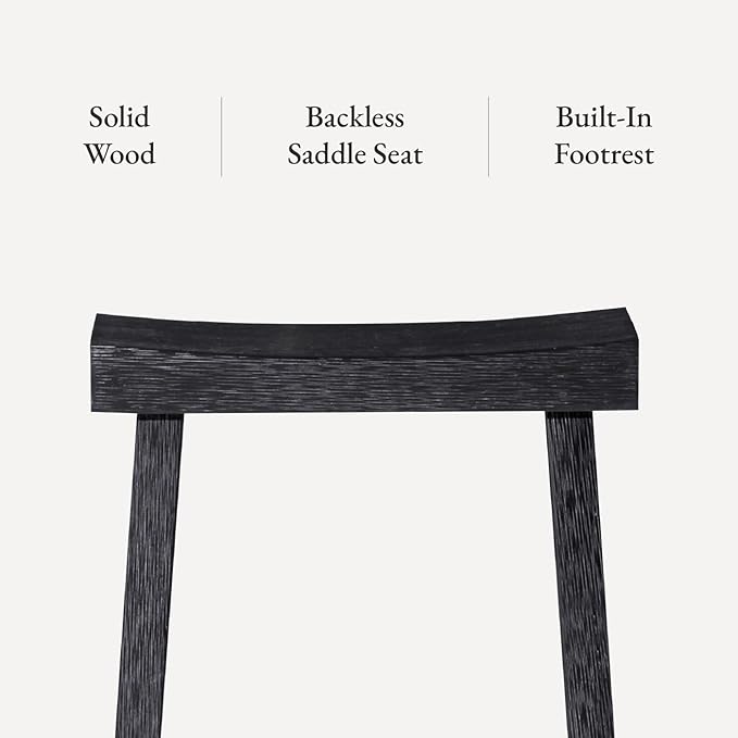 Maven Lane Kitchen Bar Stool, Modern Farmhouse Wood Barstool, Kitchen Island Chairs, Pub Bar Height Stools for Kitchen, Wide Comfortable Seat Backless Bar Stools, Vincent 31 Inch, Antiqued Black