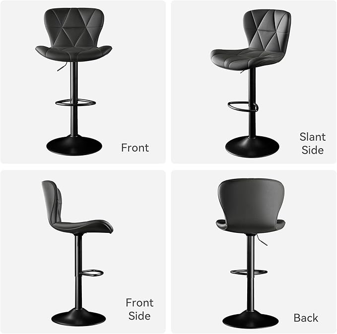 Bar Stools Set of 4,Adjustable Swivel Barstools, Faux Leather Bar Chairs,Upholstered Counter Height with High Backrest for Kitchen Island, Black