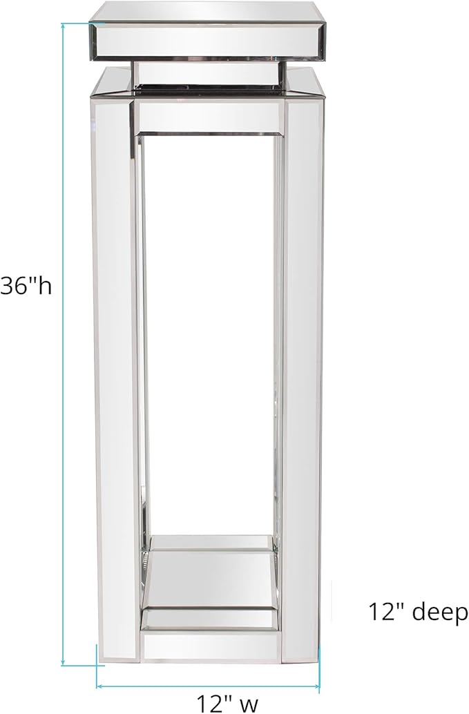 Howard Elliott Large Silver Mirrored Pedestal Accent Table for Home Decoration, Mirrored Finish Design End Table for Bedroom, Entryway or for Any Room, 12 x 12 x 36 inches