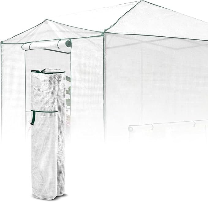 EAGLE PEAK Replacement Cover for 12x8 Portable Walk-in Pop up Greenhouse, Front and Rear Roll-Up Zipper Entry Doors and 4 Large Roll-Up Side Windows (Frame Not Included), White