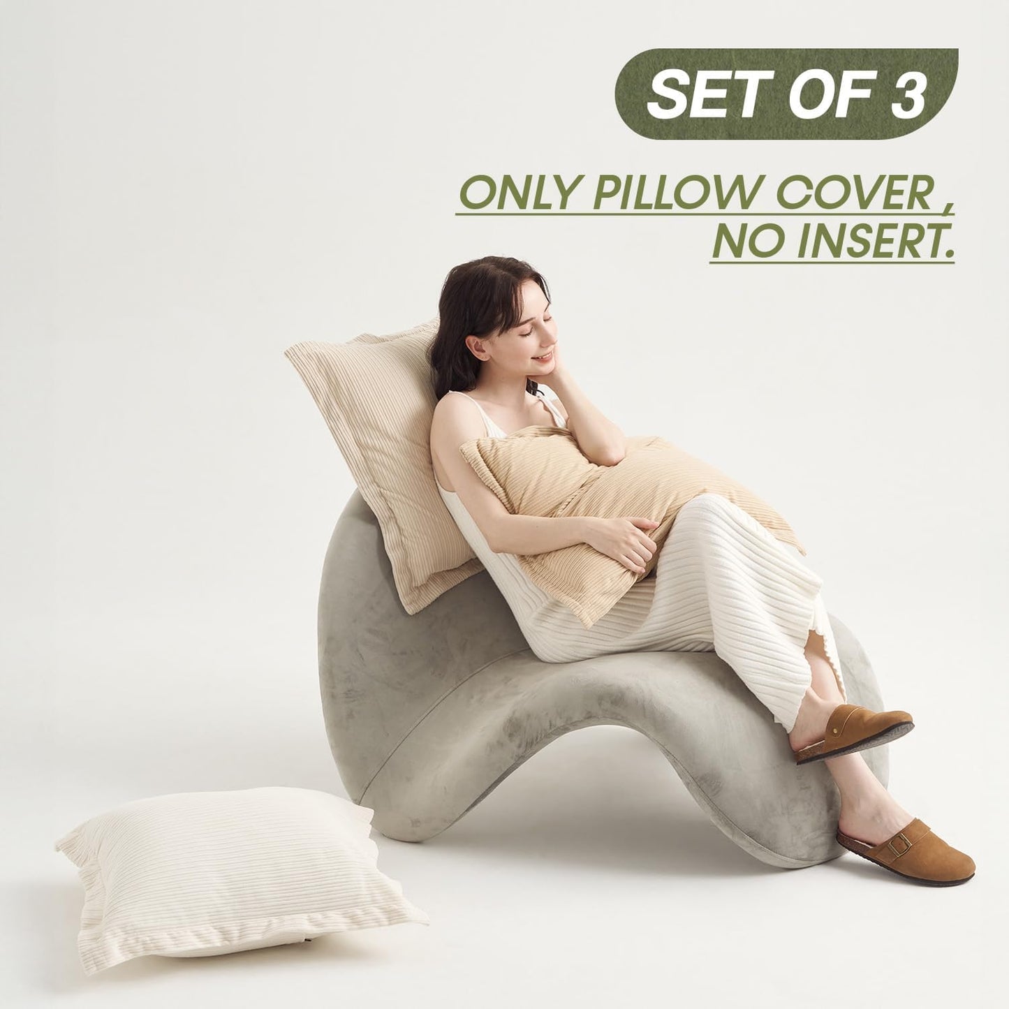 Set of 3 Decorative Corduroy Chic Vintage Throw Pillow Covers 22x22inch, Soft Sofa Couch Cushion Covers Home Decorations Indoor for Bedrooms Lounges Living Rooms(Camel, Beige & White)