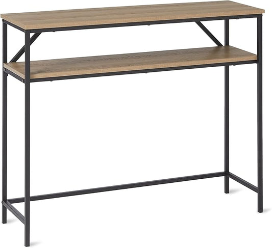 Amazon Basics Rectangular Console Table with Storage Shelf, Steel Frame, 11.8" D x 39.4" W x 31.5" H, Oak Finish