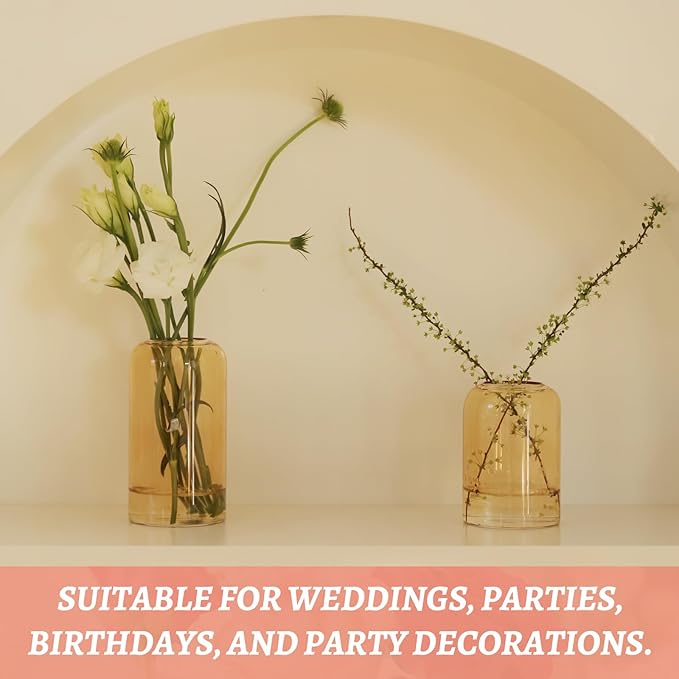 12Pcs Glass Bud Vases Set, Small Flower Vase for Centerpieces, Small Vases for Flowers, Decor Centerpiece for Bathroom, Decorative Vases for House Warming (Amber)