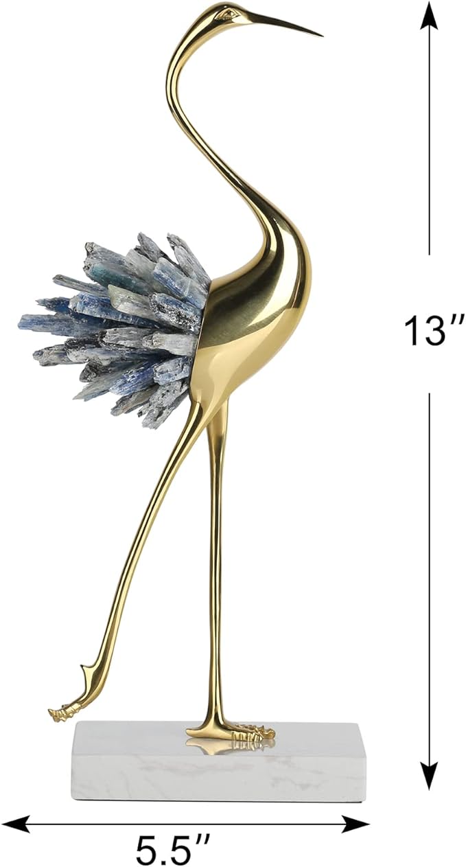 suruim Gold Decor Accents,Brass Birds Statues Gold Home Decor Modern Crystal Decor Ornaments for Living Room, Bedroom, Office Desktop, Cabinets (Blue B)