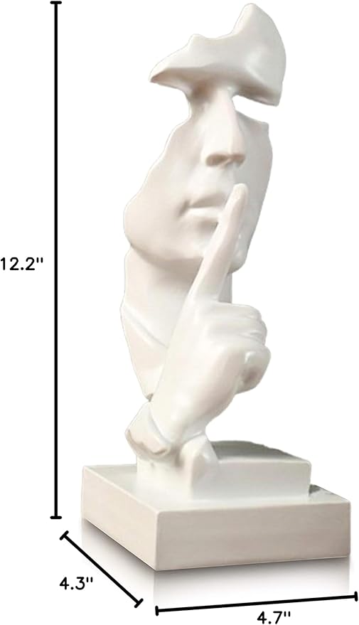 Silence is Golden Thinker Statue - 28cm Modern and Creative Abstract Sculpture of Keep Silent Man Statue Figurine for Home Living Room Office Desk Decor (White)