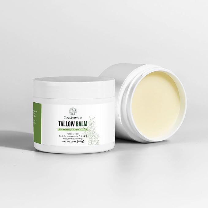 Tallow Balm Soothing Hydration – Grass-Fed Beef Tallow Moisturizer with Olive & Jojoba Oil – Chemical-Free, Vitamin-Enriched Skincare with Essential Oil Aromatherapy – 2 oz