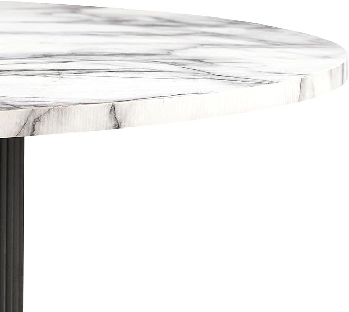 47'' Round Dining Table for 4-6, Modern Wood Farmhouse Kitchen Circle Table with Sturdy Cylindrical Pedastal, Dinner Tables for Dining Room, Living Room White Marble