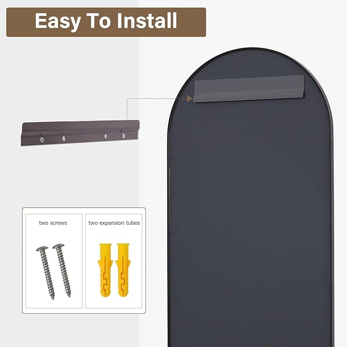 24"×65" Windowpane Arched Full Length Mirror, Grid-Designed Decorative Farmehouse Full Body Floor Mirror with Metal Frame Hanging Leaning for Entryway, Living Room, Home Decor, Black