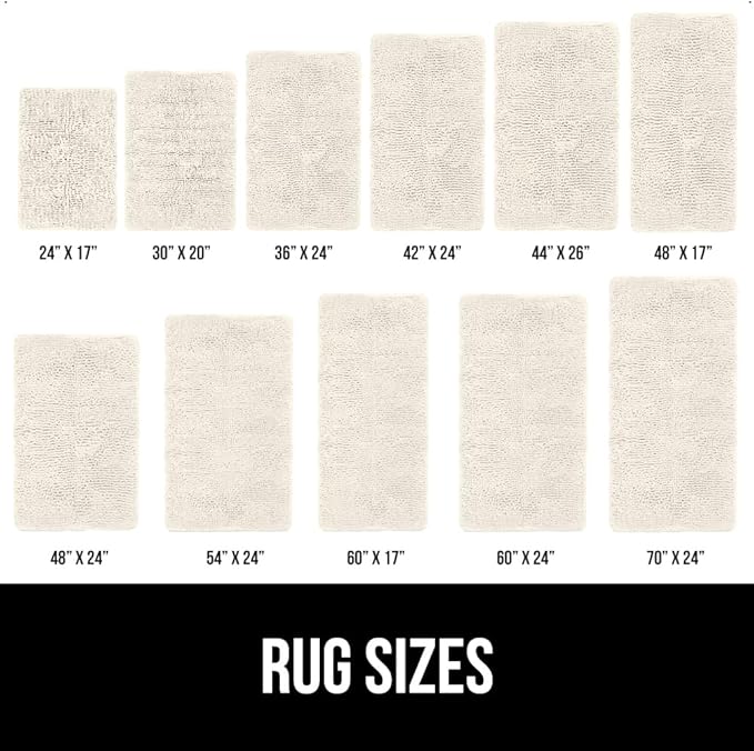 GORILLA GRIP Bath Rug Mat 48x24, Soft Absorbent Chenille, Quick Dry Microfiber Mats, Rubber Backing Washable Shower Floor Rugs, Bathmat Runner, US Designed Bathroom Home Decor Accessories Ivory Cream